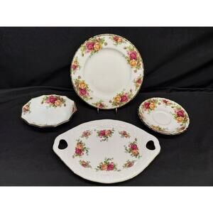 (4) Royal Albert Old Country Roses Platter, Salad Plate, Saucer, Trinket Dish